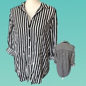 Jane and Delancey Switchback Striped Collared Button Down Blouse